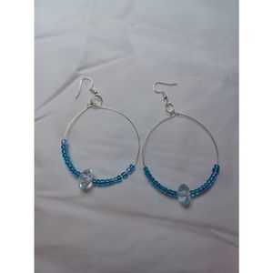 Silver Dangle earrings with blue and clear crystals NWOT